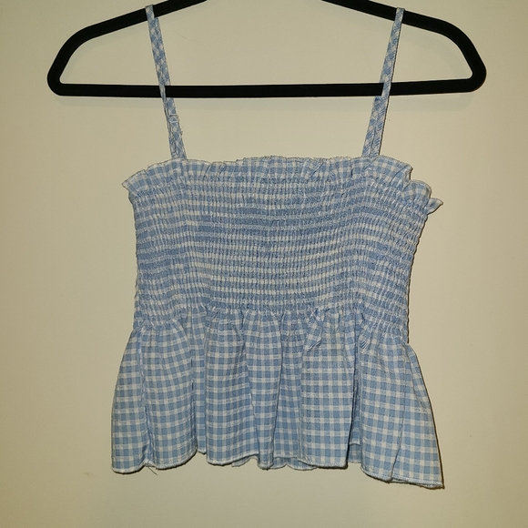 Blue gingham print babydoll top - Picture 2 of 2